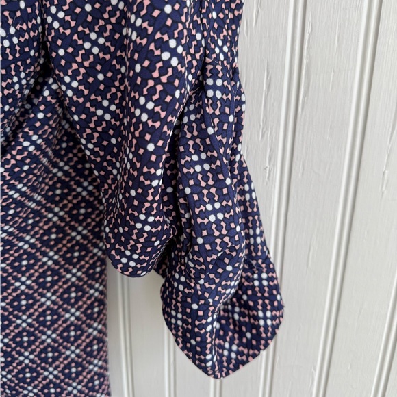 LOFT Blue and Pink Diamond-Grid Long Sleeve Blouse Size M - Picture 4 of 5